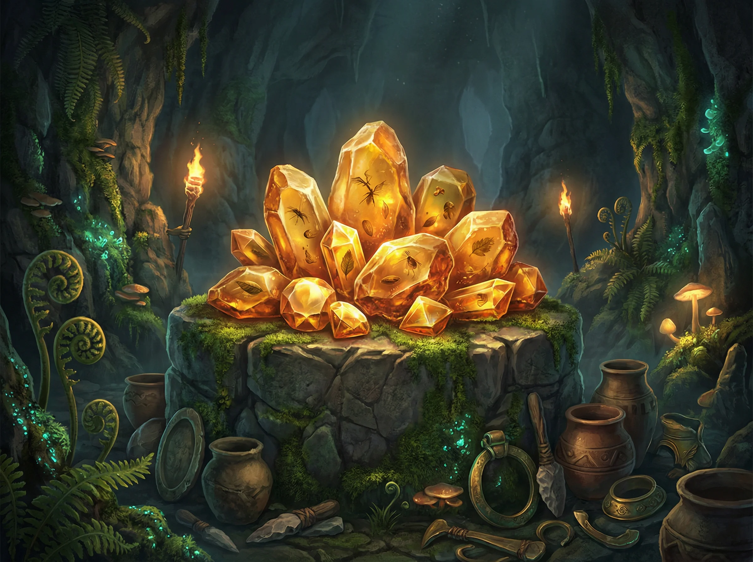 琥珀宝藏殿堂，远古祭坛上的琥珀水晶